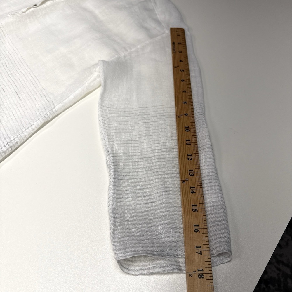 Eileen Fisher Linen Henley Blouse Top 3/4 Rolled Slv White Sheer Lightweight Art - Picture 11 of 14